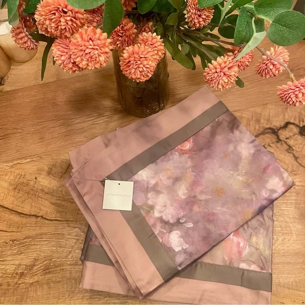NEW Anthro Blush Pink Silk Floral Boho Cotton Queen King Bedding Duvet Sham Set
